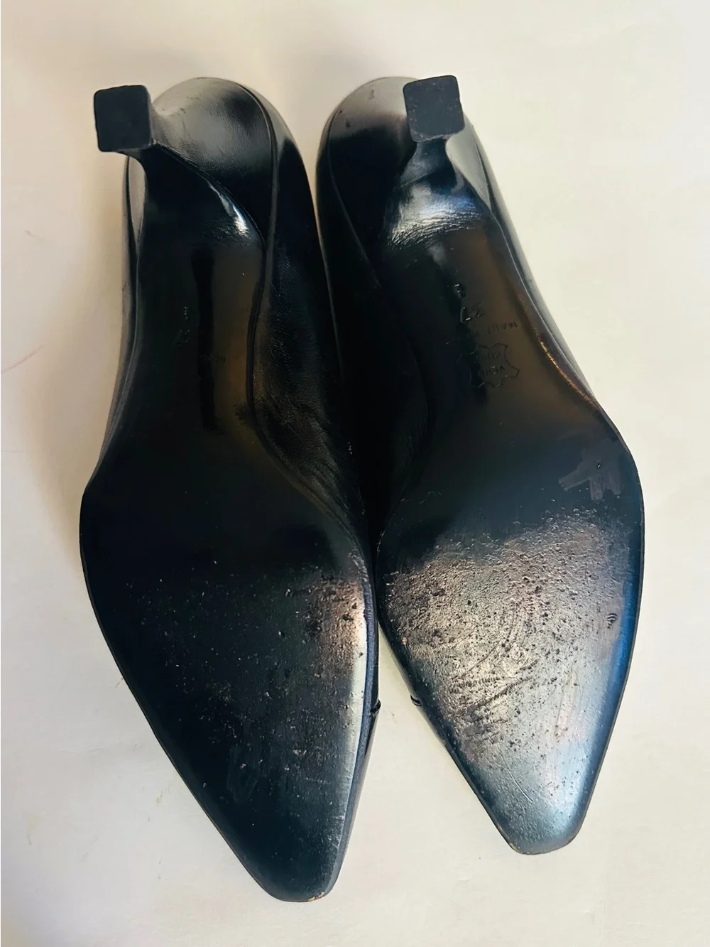 Rene Mancini Paris Black Leather Heels Slip On Pointed Toe  Size 37 EU 6.5 US